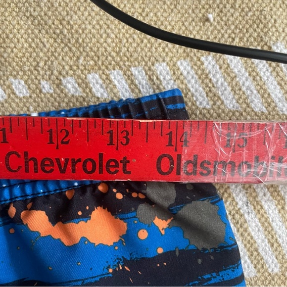 ✌️2/$10✌️ Vibrant Blue & Black Striped Swim Shorts w Paint Splatter – XL GUC - Picture 14 of 16